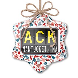 NEONBLOND Christmas Ornament ACK Airport Code for Nantucket, MA Red White Blue Xmas