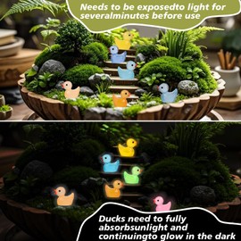 VEYLIN 160 PCS Mini Luminous Resin Ducks，16 Colors Tiny Ducks Glow Small Ducks Miniature Figures for Fairy Garden Aquarium Landscape Dollhouse Ornament Potted Birthday Party Diy Craft