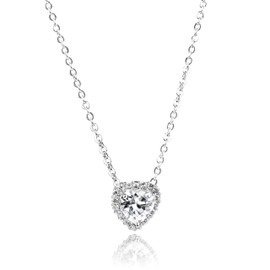 COBI CZ Birthstone Heart Pendant Necklace for Women, 925 Sterling Silver Necklaces, Fashion Jewelry for Everyday Wear, Dainty Cubic Zirconia Necklaces, Ideal Gift Choice for Your Love - Silver