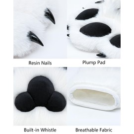 BNLIDES Cosplay Fursuit Paw Gloves Furry Claw Gloves Built-in Whistle Decompression Toys Costume Party Accessories for Adult (Bright-White)