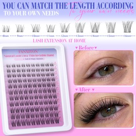 Wispy Natural Eyelash Clusters Kit 8-16mm D Lash Clusters DIY Lash Extension Kit Thin Lash Band with Bond and Seal, Tweezers Lash Clusters Kit