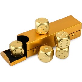 Hominas Dice Box Set of 5 Pieces, 5 Dice Rummy Table Games Game Cube Table Poker Game Set Aluminium Alloy DND Polyhedral Dice Box Set Dice Set (Cuboid Gold)