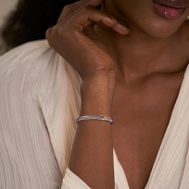 ORATIGOR Cable Cuff Bangle for Women Twisted Bracelet, Cable Wire Bangles Bracelets Two Tone Cross Women Jewelry