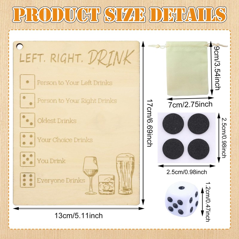 DOWNDRIFT Left Right Drink Drinking Game, Fun Dice Plates and