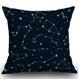 Smooffly Decorative Cushion Cover for Couch Sofa,Space Blue with Yellow Constellations Star Pattern Signs of the Zodiac Abstract Home Decor Throw Pillow Cover 18x18 Inch 45x45cm