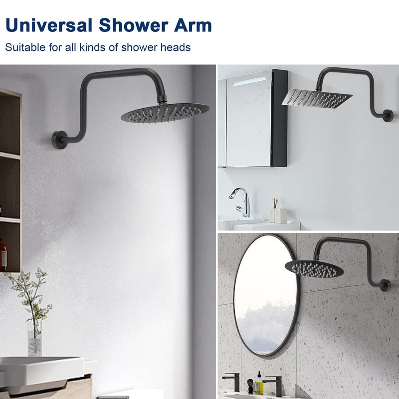 NearMoon S Shape Shower Extension Arm with Flange, Stainless Steel