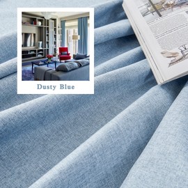 DUALIFE Dusty Blue Linen Pleated Curtains-72 Inch Wide Vertical Drapes Sliding Glass Door, Patio Doors High Ceiling Curtains Custom Made Hall Large Windows W72 x L96 2 Panels Set