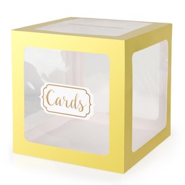 Clear Card Box with Gold Border Wedding Favors Post Cardboard Receiving Money Box Holder for Wedding Reception, Baby Showers, Anniversary, Birthday Party, Graduation Table Centerpiece Decorations