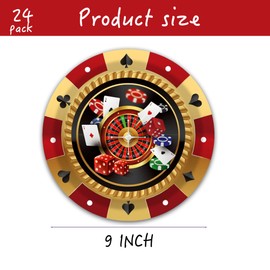 9" Casino Poker Paper Plates Casino Poker Party Tableware Las Vegas Theme Disposable Dinner Paper Plates Set Casino Poker Theme Party Paper Plates Casino Poker Card Theme Party Supplies(24pcs)