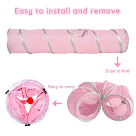 Yuehuamech Cat Tunnel Large Folding Cat Crinkle Tunnel with Ball and Hole Cat Tube Tunnel for Kitten Rabbits Bunnies Puppy Exercising Hiding Training Running Playing(pink)