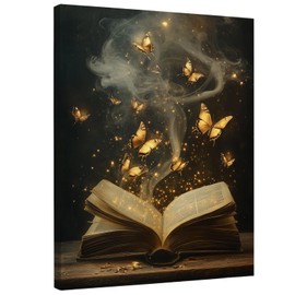 DIENADFX Vintage Book Golden Butterfly Canvas Wall Art Decor, Reading Nook Room Corner Bookish Paintings Wall Office Decor Decorations, Home Library Wall Art Pictures Decor for Living Room, 11x14 Inch