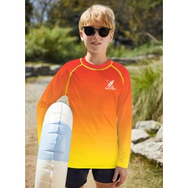 BesserBay Big Boys Orange Yellow Gradient Breathable Rashguard UPF 50+ Summer Long Sleeve Sun Vest 11-12 Years