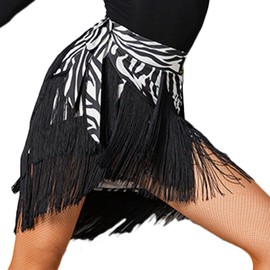 SEAUR Women's Dance Skirt Latin Tango Belly Dance Hip Scarf Fringe Skirt Rumba Cha Cha Samba Ballroom Dance Dress, Zebra stripes (U-shaped)