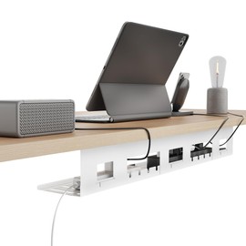PEGZONE Under Desk Cable Management Tray, 31.5 Inches Metal Cord Organizer Rack, Desk Tray for Power Strip, Cord, Wire, Easy Mounting Cable Management Under Table for Home Office, White