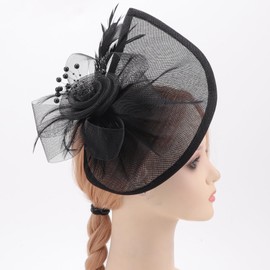 DRESHOW Fascinator Hats for Women Pillbox Hat with Veil Headband and a Forked Clip Tea Party Headpiece, 1 piece: 03-fm-black