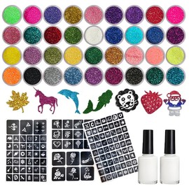 DIY Glitter Makeup Set with Stencil Designs - Applicable for Flash Powder Eyes Cheeks Hair, Easy Wash Off