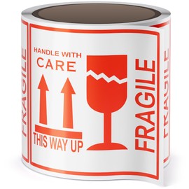 Warning Stickers for Fragile Items - 102 Stickers, 10 x 10 cm, 1 Roll - Moving Tape for Shipping - Large Handle with Care Warning Stickers for Glass Items