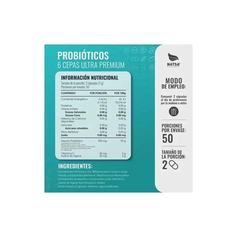 Probioticos 100 Cápsulas Billones Por Toma Reales Cepas Reforzado Inulina