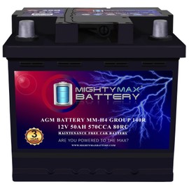Mighty Max Battery MM-H4 Start and Stop Car BCI Group Size 140R 12V 50 AH, 80RC, 570 CCA Rechargeable AGM Car Battery