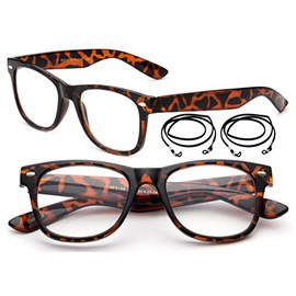 Reading Glasses 2 Pack Tortoise Simple Classic Design for Men Women Quality Reader 1.00 with Lanyard
