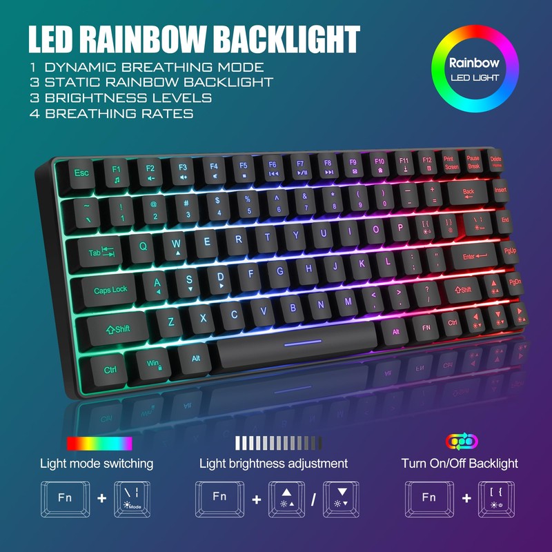 RedThunder K84 Wireless Keyboard and Mouse Combo, Rainbow Backlit Rechargeable