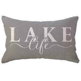 ULOVE LOVE YOURSELF Lake Life Decor Throw Pillow Cover Lake House lumbar Cushion Cover Farmhouse Summer Decorative Waist Pillowcases 12x20Inch for Sofa Couch Porch(Grey)