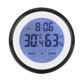 LAFEINA Digital Thermometer Hygrometer Clock, Temperature Humidity Monitor Alarm Clock Touch Screen with Backlight Magnetic Back for Home Office Baby Room (Black)
