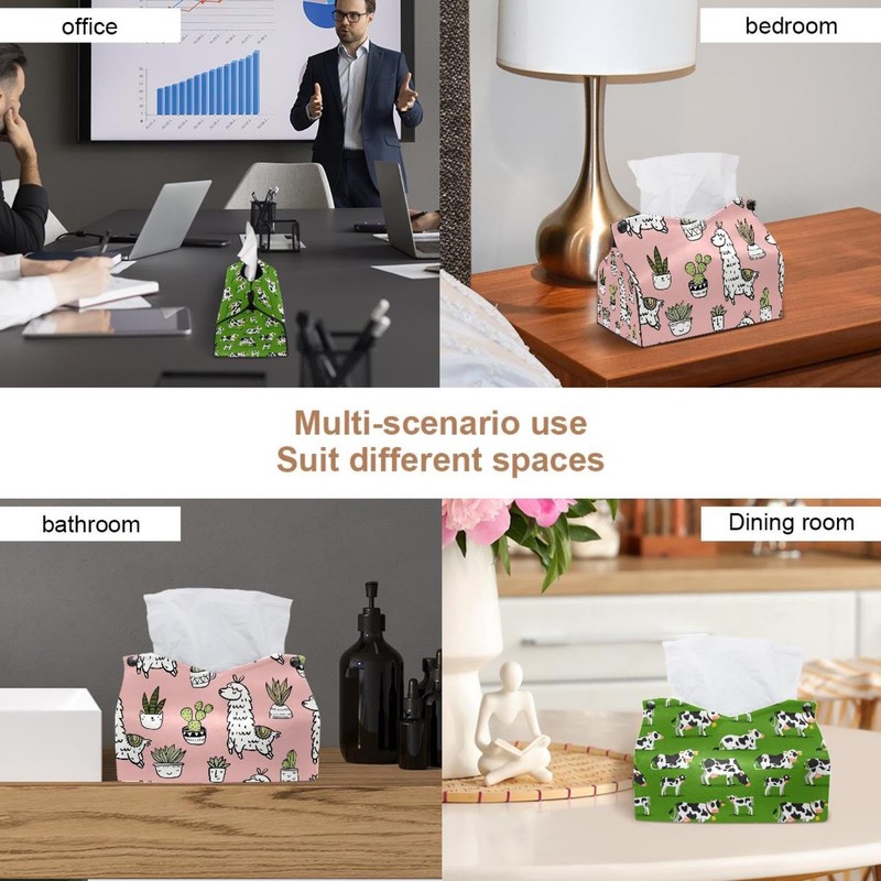 2 Pack Tissue Box Cover Holder, Cute Alpaca Rectangle Leather