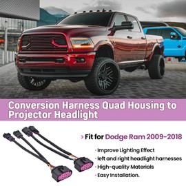 Farpida 2Pcs Conversion Harnesses Quad Housing to Projector Headlight Fits for Dodge Ram Truck 2009-2018, Projector Headlight Conversion Harness Replace for Ram Truck 2009-2018