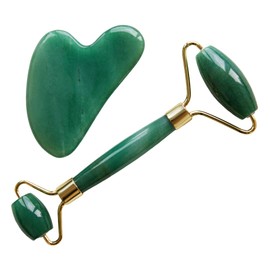 Face Roller and Gua Sha Stone Massage Set in 2 Variants - Soothes and Relaxes the Skin - Against Swollen Eyes and Reduces Dark Circles - Roller Massager, Eye Massager (Jade)