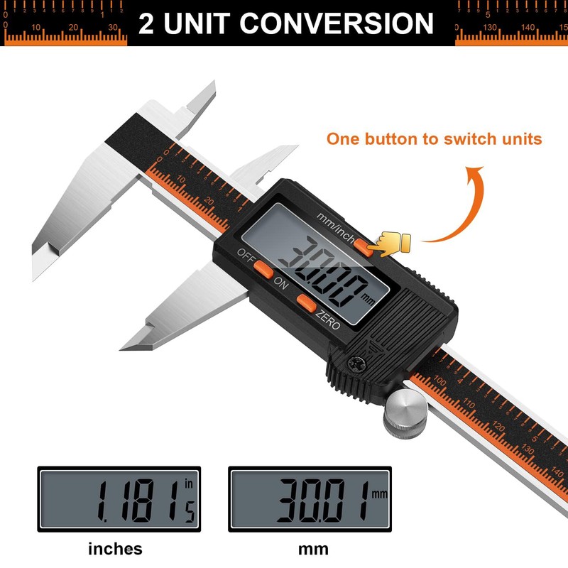 HARDELL Digital Caliper, 6 Inch Stainless Steel Caliper Measuring Tool