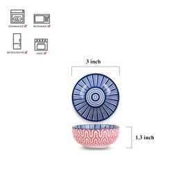 Selamica Ceramic Dipping Bowls Small Dip Bowl 3 inch Soy Sauce Dish Set, 2.7 oz Mini bowl for Side Dish, Appetizers, Sushi, BBQ, Set of 6, Assorted Colors