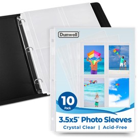 Dunwell Photo Sleeves for 3-Ring Binder, (3.5x5, 10 Pack) for 80 Pictures, Each Photo Page Holds 8 Pictures or 4 Seed Packets, Acid-Free Poly Plastic 3.5 x 5 Album Refill Pages