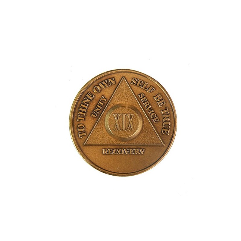 19 Year AA Medallion Traditional Bronze Raised Center Sobriety Chip