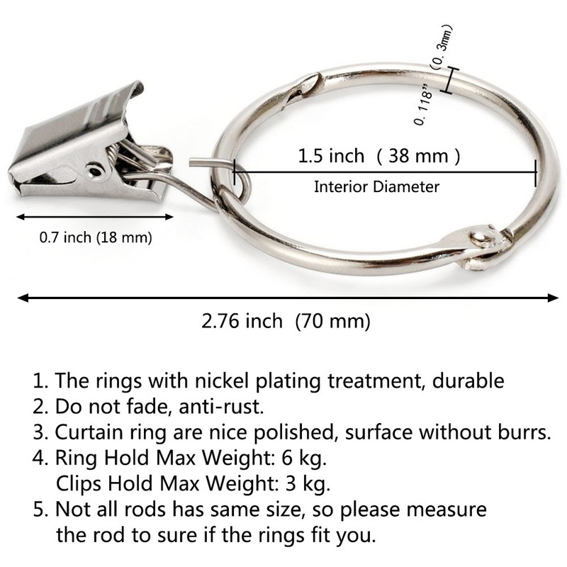 25 Pack Curtain Ring wiht Clips, Metal Decorative Drapery Window
