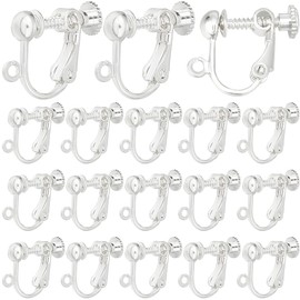 SUNNYCLUE 1 BOX 40PCS Brass Screw Back Earring Converter Clip Backs Silver Clip-on Earring Findings Clips Non Pierced Earring Component for Jewelry Making Accessories Women Diy Earrings Craft Supplies