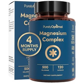 Purely Optimal Complejo de magnesio - 6 formas Glicinato, citrato y malato de magnesio - Apoyo para dormir, alivio del estrés, músculos, salud cardíaca y relajación - Suplemento de magnesio