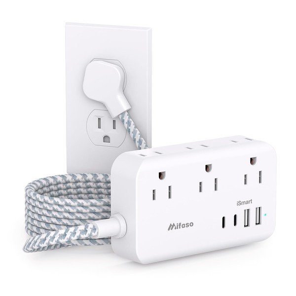 Power Strip 10FT Extension Cord - Flat Plug Long Cord