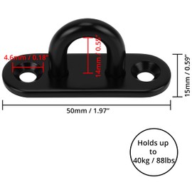 BELLE VOUS 8 Pack of Black M5 Stainless Steel Pad Eye Plate Hooks - Heavy Duty U-Shaped Wall/Ceiling Mount Rectangle Staple Hook 50 x 15mm - Holds up to 40kg - Hardware Ring Hooks for Hanging