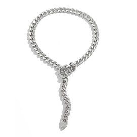 KunJoe Slip Chain Belt Necklace for Women Punk Cuban Chunky Necklace Link Slip Chain Choker Jewelry Adjustable Gothic Lariat Y-Necklace (silver)
