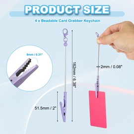 PATIKIL 4Pcs Beadable Card Grabber Keychain, Metal Clip Blank Beadable Keychain Bar for Long Nails Card Puller DIY, Purple
