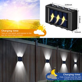 Rossesay 8 Pack Solar Outdoor Wall Lights Solar Fence Lights up and Down Solar Wall Sconces Lights Outdoor Warm White Waterproof Solar Stair Lights LED Deck Light for Yard Garden Garage Porch Walkway