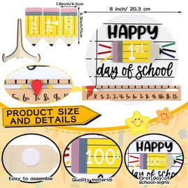 Kosiz Pencil Shape First and Last Day of School Sign with Back to School Board Gifts Round Wooden First Day of Sign Reusable Dry Erase 8''