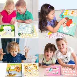 4PCS Sticker Books for Kids Ages 4-8 Sea-Maid Horned Horse Zoo Pet Themed Designs Party Gift Create 44 Pictures