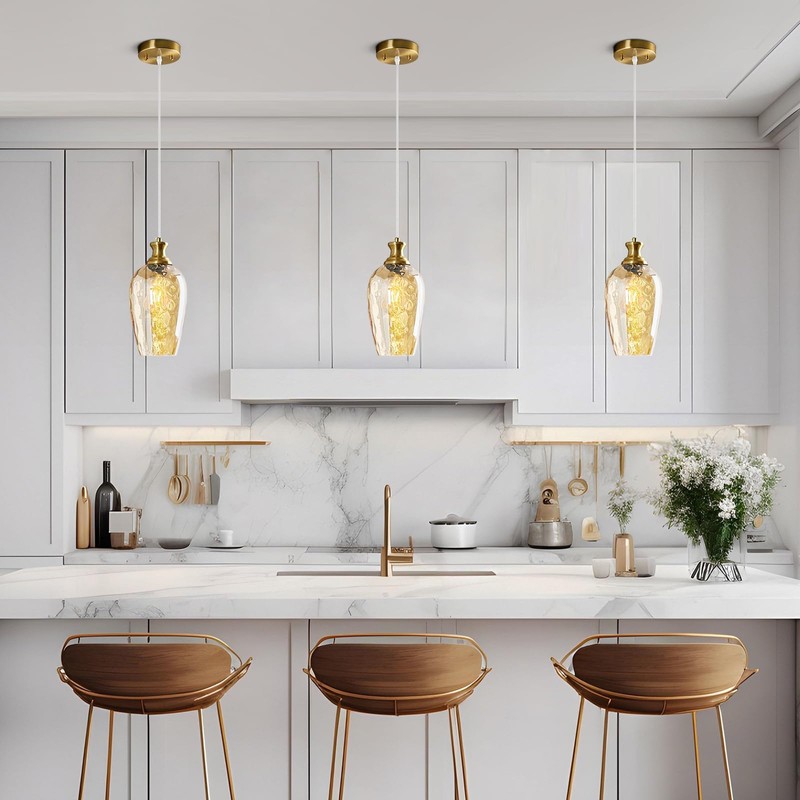 LBSQJ Glass Pendant Lights Kitchen Island 2 Pack 5.9" Amber