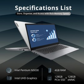 Lenovo Ideapad 1i 14" Anti-Glare Laptop, Intel Pentium Silver N5030 Processor, 4GB RAM, 128GB PCIe SSD + 128GB eMMC, 720p HD Webcam, Wi-Fi 6, Windows 11 Home, Cloud Grey (Renewed)