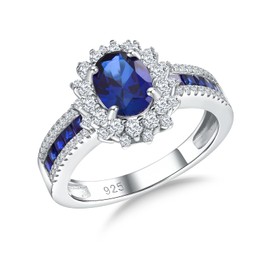2.9 Cttw Sapphire Promise Rings for Women 925 Sterling Silver Sparkling CZ Inalid Oval Shaped September Birthstone Ring