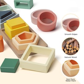 Joozmui Wooden Montessori Toy from 1 2 Years, Wooden Toy Motor Skills Toy Baby Toy 1 Year Educational Toy Gift for Toddlers - Wooden Sorting & Stacking Toy