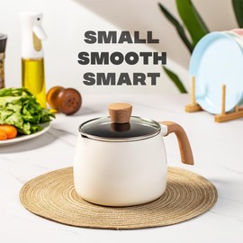LISOS Ceramic Small Sauce Pot with Lid & Pour Spout, 2.5 QT Milk/Soup Pan