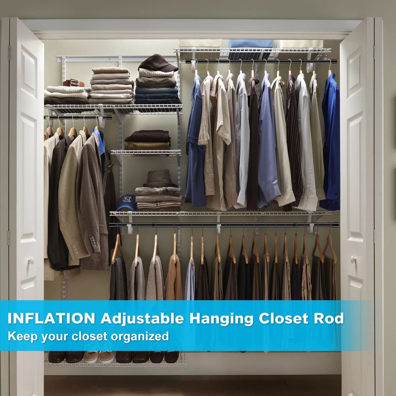 INFLATION 2 Pack Hanging Closet Rod 15-40 Inch Adjustable Width